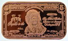 $5 Indian Chief Note 1 oz .999 Fine Copper Bar
