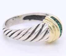 David Yurman 2 Tone Shrimp Ring with Emerald