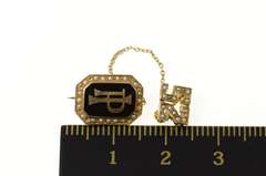 14K Yellow Gold PI Black Enamel Seed Pearl 25 Years Lapel Pin/Brooch