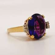 18kt Solid Yellow Gold, Amethyst, & Diamond Ring