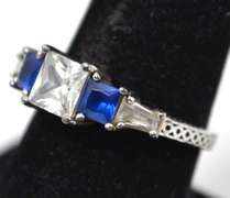 Clear And Blue Gemstone Styled Sterling Silver Ring