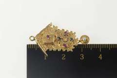 14K Yellow Gold Articulated German Clock Ruby Sapphire Charm/Pendant