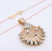 Sparkling Yellow Gold Shell Diamond Pendant on Chain