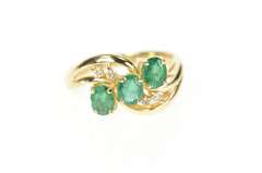 14K Yellow Gold 1.01 Ctw Oval Emerald Diamond Bypass Ring