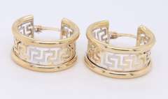 Fantastic Yellow Gold Greek Key Design Hoop Earrings