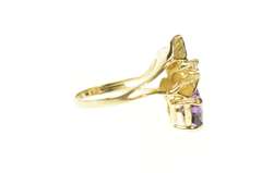 14K Yellow Gold Amethyst Emerald Cut Leaf Design Diamond Ring