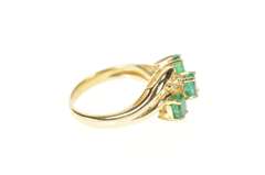 14K Yellow Gold 1.01 Ctw Oval Emerald Diamond Bypass Ring