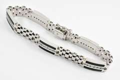 Impressive Man's 14k WG Onyx & Diamond Bracelet