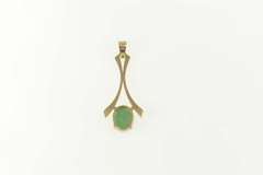 14K Yellow Gold Oval Jade Cabochon Curved Drop Statement Pendant