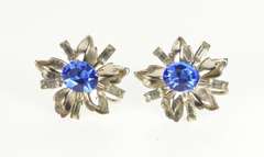 Gold Filled 1960's Sim. Sapphire Floral Screw Back Earrings