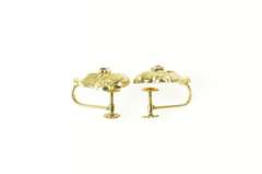 14K Yellow Gold 1930's Syn. Ruby Ornate Scroll Screw Back Earrings