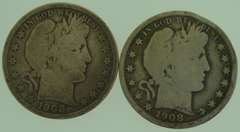 Two(2) 1908-D Barber Half Dollar