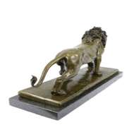 African Lion Bronze Sculpture on Marble Base Figure