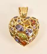 Artistic Heart Pendant with Colored Stones