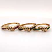 18K 3 Gold Rings with Diamonds, Emeralds, Rubies, and Topaz