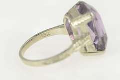 14K White Gold Art Deco Emerald Cut Syn. Amethyst Cocktail Ring