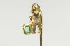 18K Yellow Gold Emerald Inca Peruvian Natural Emerald Stick Pin