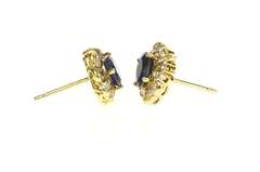 14K Yellow Gold 2.61 Ctw Sapphire Ballerina Diamond Halo Stud Earrings