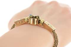 14K Yellow Gold Victorian Turquoise Etched Slide Charm Bracelet