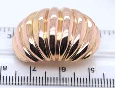 Beautiful Yellow Gold Carved Shrimp Dome Clip on Earrings
