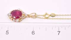 Incredible 5.08CTS oval Cut Ruby & 0.19CTW Diamond Pendant Necklace in Gold Plated Sterling Silver