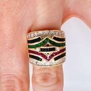 Stunning 14kt Gold, Ruby, Emerald, Sapphire, & Diamond Band Ring