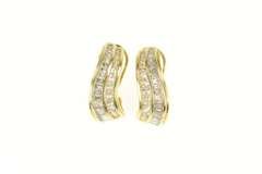 14K Yellow Gold 0.97 Ctw Diamond Baguette Wavy French Clip Earrings