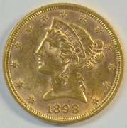 Ultra-fresh choice BU 1898 US $5 Liberty Gold Piece