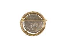 14K Yellow Gold Ancient Greek Coin Rope Trim Statement Pin/Brooch