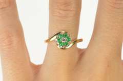 14K Yellow Gold Emerald Diamond Floral Cluster Engagement Ring