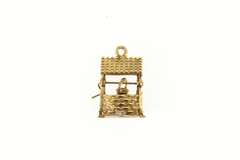 14K Yellow Gold 3D Articulated Wishing Well Lucky Charm/Pendant