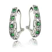 Sterling Silver 2.25ct Created Emerald & White Sapphire Oval Clutchless Earrings