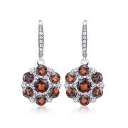 Sterling Silver Garnet and White Topaz Flower Dangle Leverback Earrings
