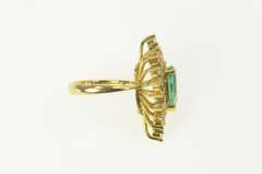 18K Yellow Gold 2.10 Ctw Pear Emerald Diamond Leaf Halo Ring