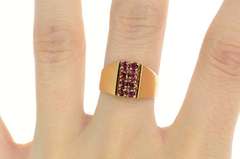 14K Yellow Gold Squared Ruby Cluster Graduated Statement Ring