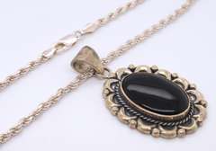 Vintage Sterling Silver Black Onyx Pendant on Chain