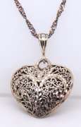 Vintage Sterling Silver 3D Heart Shaped Pendant on Chain