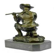 Cowboy With Gun Bullet Rifle Shooting Range Bronze Sculpture