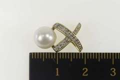 10K Yellow Gold Diamond Pearl X Criss Cross Statement Pendant