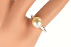 Platinum Retro Pearl Baguette Diamond Engagement Ring