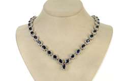 14K White Gold 36.12 Ctw Natural Sapphire Diamond Halo Necklace