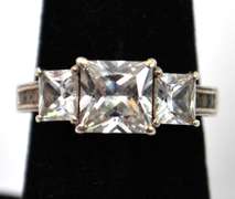 Triple Clear Ornate Gemstone Sterling Silver Ring.