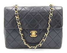 Vintage Chanel Small Black Lambskin Quilted Flap Bag