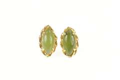 10K Yellow Gold Marquise Nephrite Jade Cabochon Retro Stud Earrings