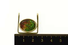 18K Yellow Gold Oval Ammolite Squared Artisanal Handmade Pendant