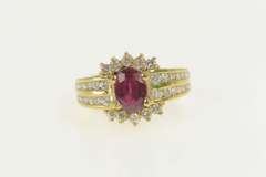 14K Yellow Gold 1.65 Ctw Tourmaline Diamond Halo Engagement Ring