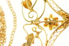 14K Yellow Gold Victorian Diamond Filigree Dangle Fringe Necklace
