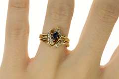 14K Yellow Gold Marquise Sapphire Diamond Bridal Set Ring
