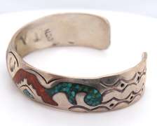 Vintage Sterling Silver Signed American Indian Cuff Bangle
