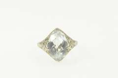 14K White Gold Art Deco Filigree Sim. Blue Topaz Engagement Ring